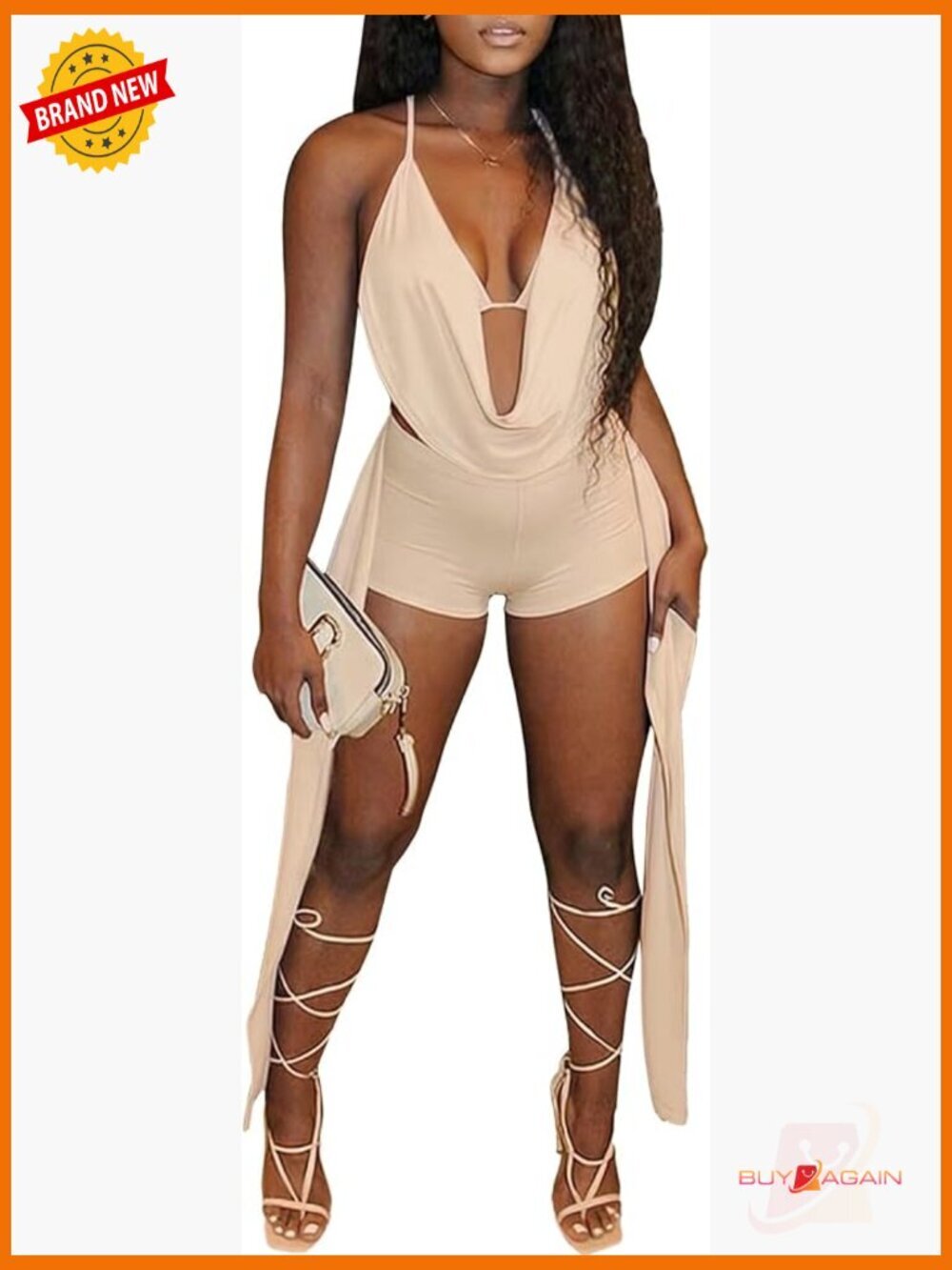 Sexy Two Piece Set V Neck Halter Backless Bra Top Bodycon Shorts Side Ribbons